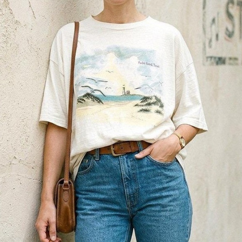 Vintage Padre Island TX Lighthouse Seagull Single Stitch USA Tee XL 90s Coastal